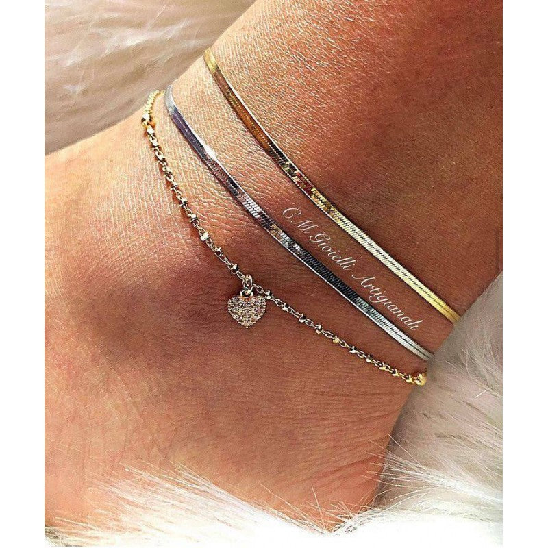 Cavigliere Donna QEDBOJE Oro 14K - Set 2 Pezzi Regolabile Con Cuore, Impermeabile E Ipoallergenico