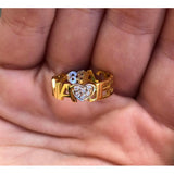 RING WITH TWO NAMES AND TWO ZIRCONIA HEARTS