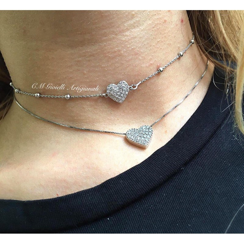 COLLANA CHOKER CON CUORE ZIRCONATO