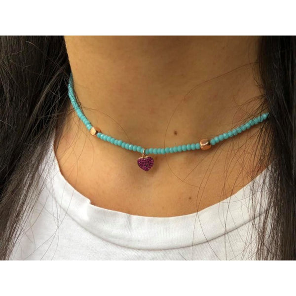 COLLANA CON CRISTALLI TURCHESI CUORE ZIRCONATO ROSSO