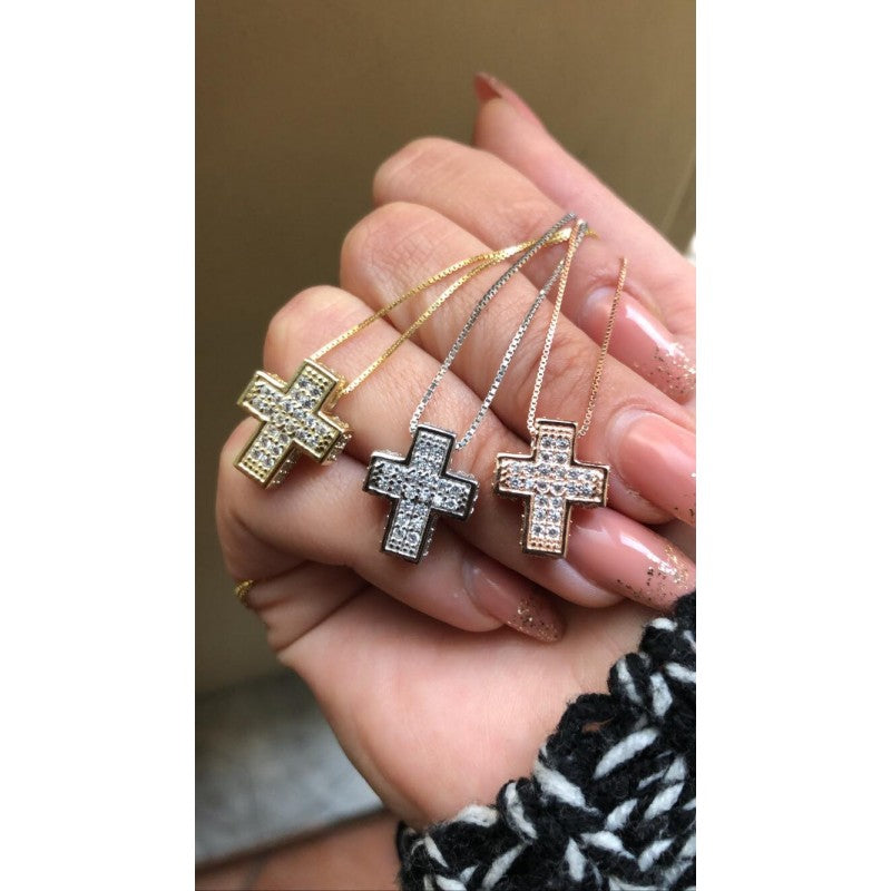 PAVE' BOXED CROSS NECKLACE 