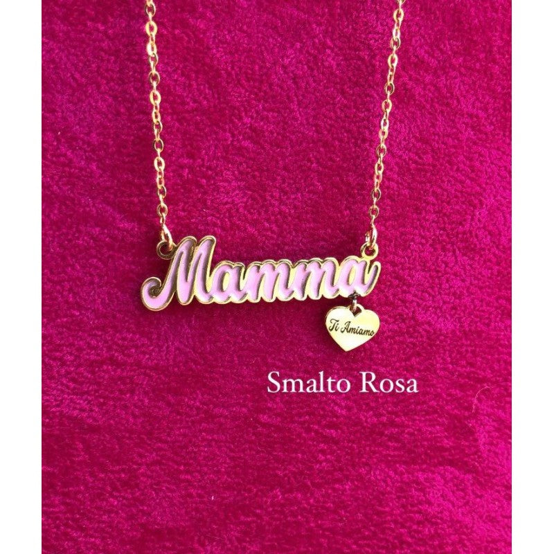 COLLANA MAMMA+CUORE PENDENTE SMALTATA