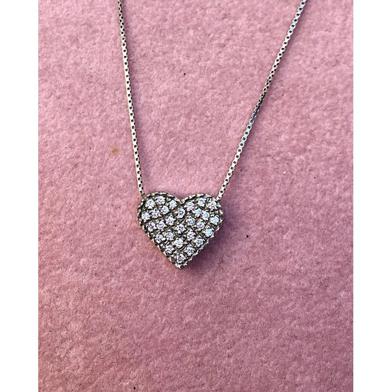 LARGE HEART NECKLACE WITH WHITE PAVE' STONES