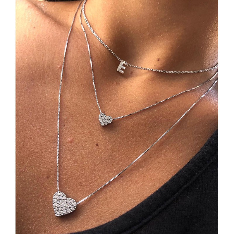 LARGE HEART NECKLACE WITH WHITE PAVE' STONES