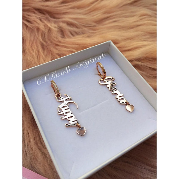 ZIRCONIA HOOP EARRINGS WITH PERSONALIZED NAMES PENDANTS 